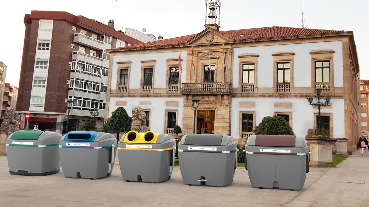Contenedores de basura delante del Concello de Vilagarcía DS
