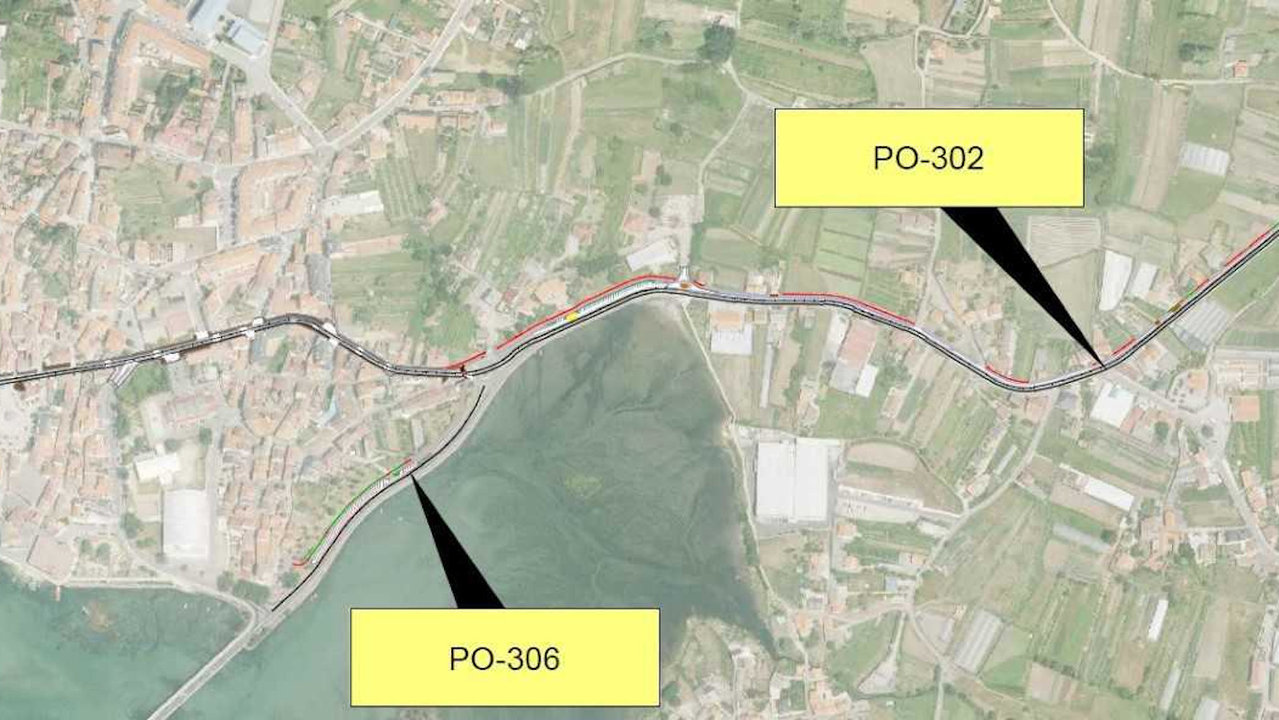 Plano de planta da actuación nas obras das sendas nas estradas PO-302 e PO-306 en Caleiro, en Vilanova de Arousa. DS