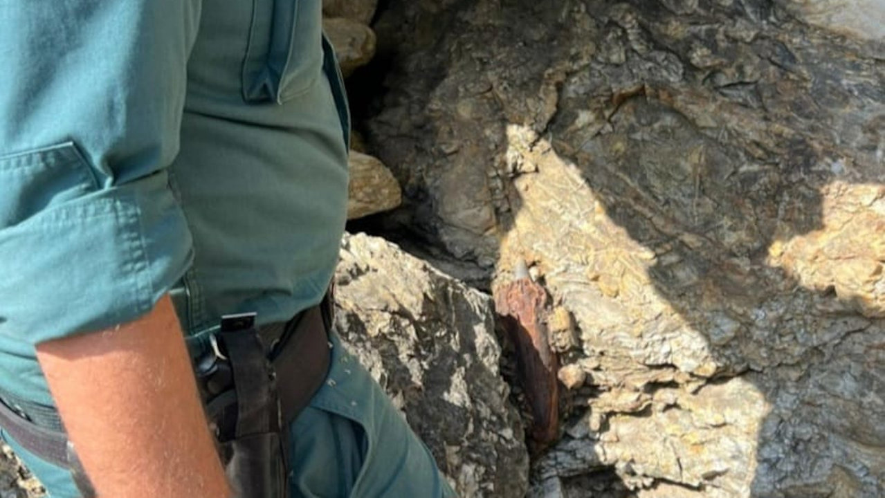 La granada encontrada entre las rocas. GC